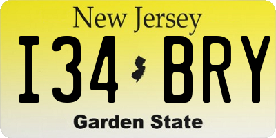 NJ license plate I34BRY