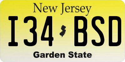 NJ license plate I34BSD