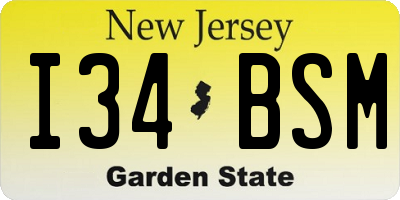 NJ license plate I34BSM