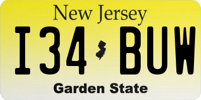 NJ license plate I34BUW