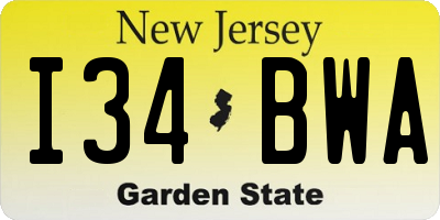 NJ license plate I34BWA