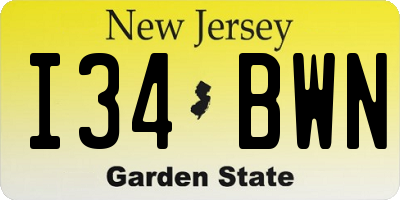 NJ license plate I34BWN