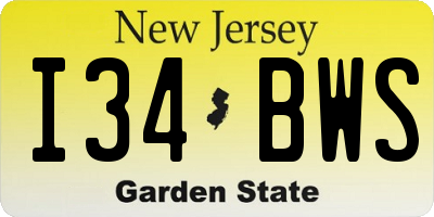 NJ license plate I34BWS