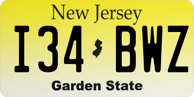NJ license plate I34BWZ