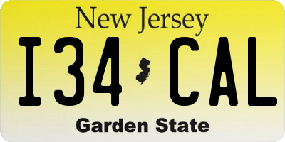 NJ license plate I34CAL