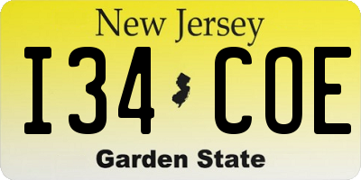NJ license plate I34COE