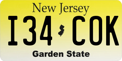 NJ license plate I34COK