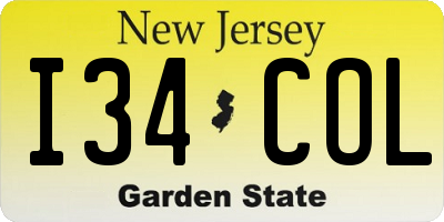 NJ license plate I34COL