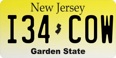 NJ license plate I34COW