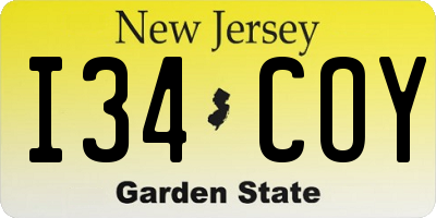 NJ license plate I34COY