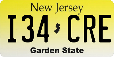 NJ license plate I34CRE