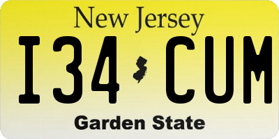 NJ license plate I34CUM