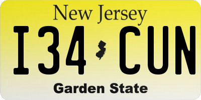 NJ license plate I34CUN