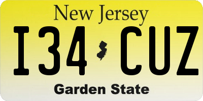 NJ license plate I34CUZ