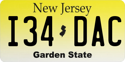 NJ license plate I34DAC