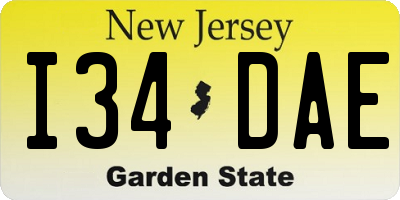 NJ license plate I34DAE