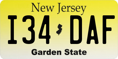 NJ license plate I34DAF