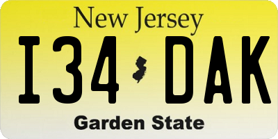 NJ license plate I34DAK