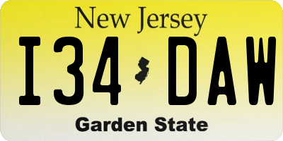 NJ license plate I34DAW