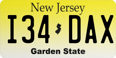 NJ license plate I34DAX