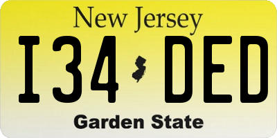 NJ license plate I34DED