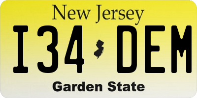 NJ license plate I34DEM