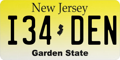 NJ license plate I34DEN