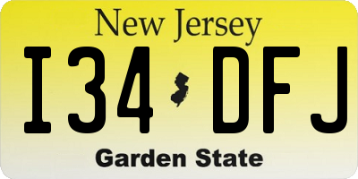 NJ license plate I34DFJ
