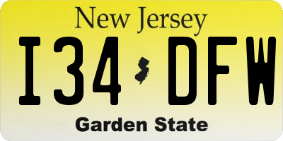 NJ license plate I34DFW