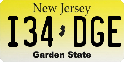 NJ license plate I34DGE