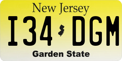 NJ license plate I34DGM