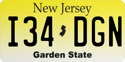 NJ license plate I34DGN