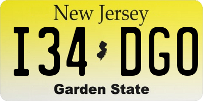 NJ license plate I34DGO