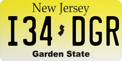 NJ license plate I34DGR