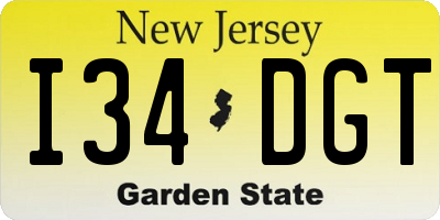 NJ license plate I34DGT