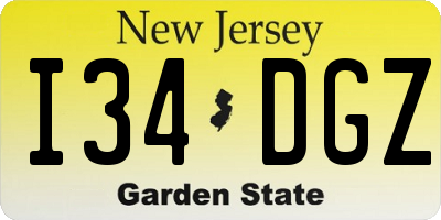 NJ license plate I34DGZ