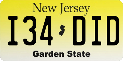 NJ license plate I34DID