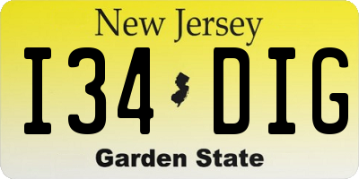 NJ license plate I34DIG