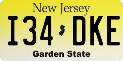 NJ license plate I34DKE