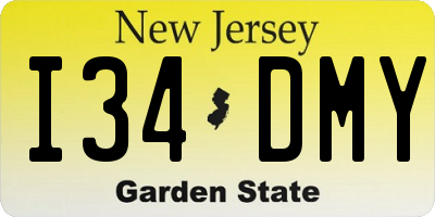 NJ license plate I34DMY