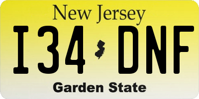 NJ license plate I34DNF