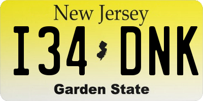 NJ license plate I34DNK
