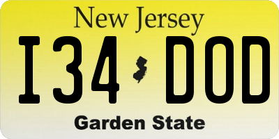 NJ license plate I34DOD