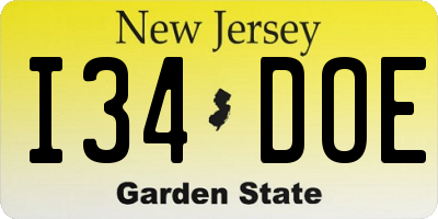 NJ license plate I34DOE