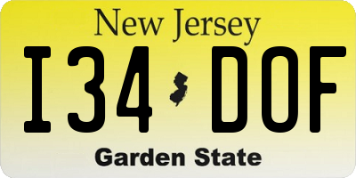 NJ license plate I34DOF