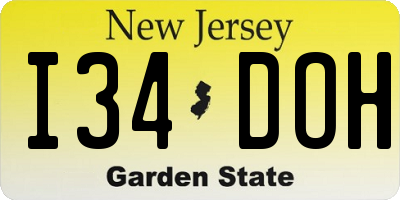 NJ license plate I34DOH