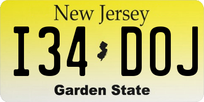 NJ license plate I34DOJ