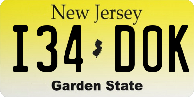 NJ license plate I34DOK