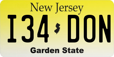 NJ license plate I34DON