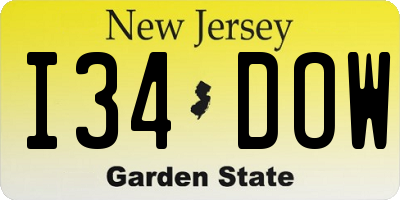 NJ license plate I34DOW